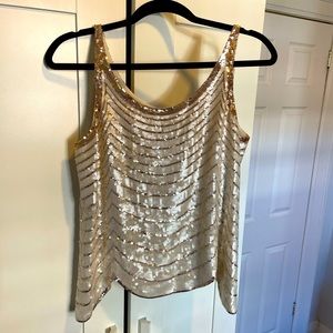 BCBG Max Azria Silk and Rose-Gold/White Sequin Top